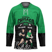 New Zealand and Ireland Rugby Custom Hockey Jersey Chicago 2025 Go All Black Shamrocks LT14 Unisex Black - Polynesian Pride