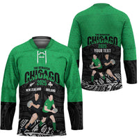 New Zealand and Ireland Rugby Custom Hockey Jersey Chicago 2025 Go All Black Shamrocks LT14 - Polynesian Pride