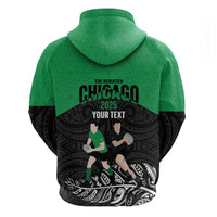 New Zealand and Ireland Rugby Custom Hoodie Chicago 2025 Go All Black Shamrocks - Polynesian Pride