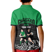 New Zealand and Ireland Rugby Custom Kid Polo Shirt Chicago 2025 Go All Black Shamrocks - Polynesian Pride