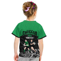 New Zealand and Ireland Rugby Custom Kid T Shirt Chicago 2025 Go All Black Shamrocks - Polynesian Pride