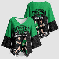 New Zealand and Ireland Rugby Custom Kimono Sleeve Blouse Chicago 2025 Go All Black Shamrocks - Polynesian Pride