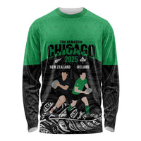New Zealand and Ireland Rugby Custom Long Sleeve Shirt Chicago 2025 Go All Black Shamrocks - Polynesian Pride