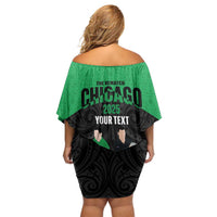 New Zealand and Ireland Rugby Custom Off Shoulder Short Dress Chicago 2025 Go All Black Shamrocks - Polynesian Pride
