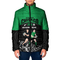 New Zealand and Ireland Rugby Custom Padded Jacket Chicago 2025 Go All Black Shamrocks - Polynesian Pride