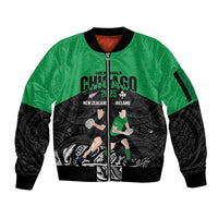 New Zealand and Ireland Rugby Custom Sleeve Zip Bomber Jacket Chicago 2025 Go All Black Shamrocks - Polynesian Pride