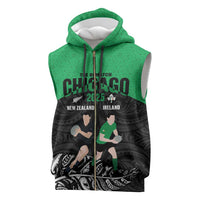 New Zealand and Ireland Rugby Custom Sleeveless Zip Hoodie Chicago 2025 Go All Black Shamrocks LT14 Black - Polynesian Pride