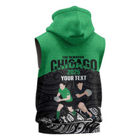New Zealand and Ireland Rugby Custom Sleeveless Zip Hoodie Chicago 2025 Go All Black Shamrocks - Polynesian Pride