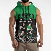 New Zealand and Ireland Rugby Custom Sleeveless Zip Hoodie Chicago 2025 Go All Black Shamrocks LT14 - Polynesian Pride