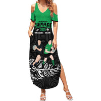 New Zealand and Ireland Rugby Custom Summer Maxi Dress Chicago 2025 Go All Black Shamrocks - Polynesian Pride