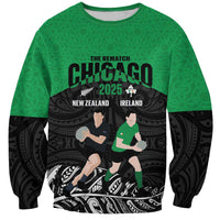 New Zealand and Ireland Rugby Custom Sweatshirt Chicago 2025 Go All Black Shamrocks - Polynesian Pride