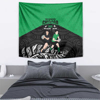 New Zealand and Ireland Rugby Tapestry Chicago 2025 Go All Black Shamrocks - Polynesian Pride