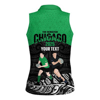 New Zealand and Ireland Rugby Custom Women Sleeveless Polo Shirt Chicago 2025 Go All Black Shamrocks - Polynesian Pride