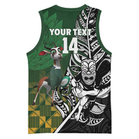New Zealand and South Africa Rugby Custom Basketball Jersey Maori Tiki Fern Springboks Kente Pattern - Polynesian Pride