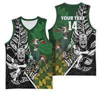 New Zealand and South Africa Rugby Custom Basketball Jersey Maori Tiki Fern Springboks Kente Pattern - Polynesian Pride