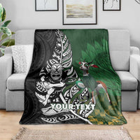 New Zealand and South Africa Rugby Custom Blanket Maori Tiki Fern Springboks Kente Pattern - Polynesian Pride