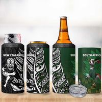 New Zealand and South Africa Rugby 4 in 1 Can Cooler Tumbler Maori Tiki Fern Springboks Kente Pattern - Polynesian Pride