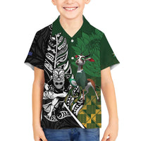 New Zealand and South Africa Rugby Custom Family Matching Long Sleeve Bodycon Dress and Hawaiian Shirt Maori Tiki Fern Springboks Kente Pattern - Polynesian Pride