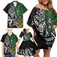 New Zealand and South Africa Rugby Custom Family Matching Off Shoulder Short Dress and Hawaiian Shirt Maori Tiki Fern Springboks Kente Pattern - Polynesian Pride