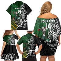 New Zealand and South Africa Rugby Custom Family Matching Off Shoulder Short Dress and Hawaiian Shirt Maori Tiki Fern Springboks Kente Pattern - Polynesian Pride