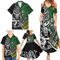 New Zealand and South Africa Rugby Custom Family Matching Summer Maxi Dress and Hawaiian Shirt Maori Tiki Fern Springboks Kente Pattern - Polynesian Pride