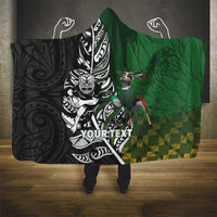 New Zealand and South Africa Rugby Custom Hooded Blanket Maori Tiki Fern Springboks Kente Pattern - Polynesian Pride
