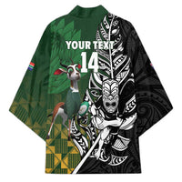 New Zealand and South Africa Rugby Custom Kimono Maori Tiki Fern Springboks Kente Pattern - Polynesian Pride