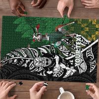 New Zealand and South Africa Rugby Custom Puzzle Maori Tiki Fern Springboks Kente Pattern - Polynesian Pride