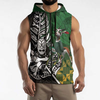 New Zealand and South Africa Rugby Custom Sleeveless Zip Hoodie Maori Tiki Fern Springboks Kente Pattern LT14 - Polynesian Pride