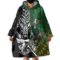 New Zealand and South Africa Rugby Custom Wearable Blanket Hoodie Maori Tiki Fern Springboks Kente Pattern - Polynesian Pride