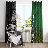 New Zealand and South Africa Rugby Custom Window Curtain Maori Tiki Fern Springboks Kente Pattern - Polynesian Pride