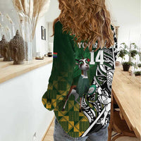 New Zealand and South Africa Rugby Custom Women Casual Shirt Maori Tiki Fern Springboks Kente Pattern - Polynesian Pride