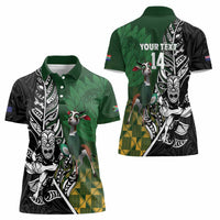 New Zealand and South Africa Rugby Custom Women Polo Shirt Maori Tiki Fern Springboks Kente Pattern - Polynesian Pride