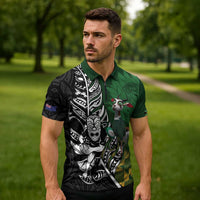New Zealand and South Africa Rugby Custom Zipper Polo Shirt Maori Tiki Fern Springboks Kente Pattern - Polynesian Pride