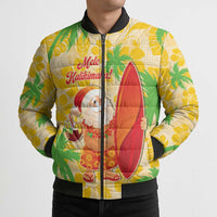 Aloha Hawaii Christmas Bomber Puffer Jacket Mele Kalikimaka Funny Santa Palaka Quilt Motifs - Polynesian Pride