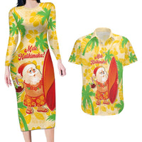 Aloha Hawaii Christmas Couples Matching Long Sleeve Bodycon Dress and Hawaiian Shirt Mele Kalikimaka Funny Santa Palaka Quilt Motifs - Polynesian Pride