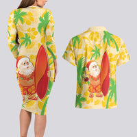Aloha Hawaii Christmas Couples Matching Long Sleeve Bodycon Dress and Hawaiian Shirt Mele Kalikimaka Funny Santa Palaka Quilt Motifs - Polynesian Pride