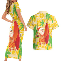 Aloha Hawaii Christmas Couples Matching Short Sleeve Bodycon Dress and Hawaiian Shirt Mele Kalikimaka Funny Santa Palaka Quilt Motifs - Polynesian Pride