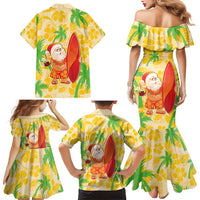 Aloha Hawaii Christmas Family Matching Mermaid Dress and Hawaiian Shirt Mele Kalikimaka Funny Santa Palaka Quilt Motifs - Polynesian Pride