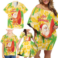 Aloha Hawaii Christmas Family Matching Off Shoulder Short Dress and Hawaiian Shirt Mele Kalikimaka Funny Santa Palaka Quilt Motifs - Polynesian Pride