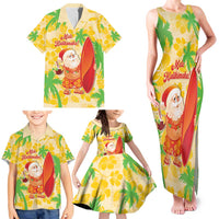 Aloha Hawaii Christmas Family Matching Tank Maxi Dress and Hawaiian Shirt Mele Kalikimaka Funny Santa Palaka Quilt Motifs - Polynesian Pride