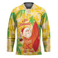 Aloha Hawaii Christmas Hockey Jersey Mele Kalikimaka Funny Santa Palaka Quilt Motifs LT14 Unisex Yellow - Polynesian Pride
