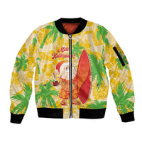 Aloha Hawaii Christmas Sleeve Zip Bomber Jacket Mele Kalikimaka Funny Santa Palaka Quilt Motifs - Polynesian Pride