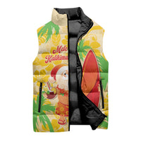Aloha Hawaii Christmas Sleeveless Puffer Jacket Mele Kalikimaka Funny Santa Palaka Quilt Motifs - Polynesian Pride