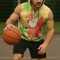 Aloha Hawaii Christmas Sleeveless Zip Hoodie Mele Kalikimaka Funny Santa Palaka Quilt Motifs - Polynesian Pride