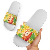 Aloha Hawaii Christmas Slide Sandals Mele Kalikimaka Funny Santa Palaka Quilt Motifs - Polynesian Pride