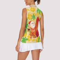 Aloha Hawaii Christmas Women Sleeveless Polo Shirt Mele Kalikimaka Funny Santa Palaka Quilt Motifs - Polynesian Pride