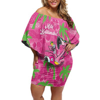 Aloha Hawaii Christmas Family Matching Off Shoulder Short Dress and Hawaiian Shirt Mele Kalikimaka Chill Flamingo Palaka Quilt Motifs - Polynesian Pride