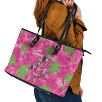 Aloha Hawaii Christmas Leather Tote Bag Mele Kalikimaka Chill Flamingo Palaka Quilt Motifs - Polynesian Pride