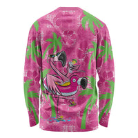 Aloha Hawaii Christmas Long Sleeve Shirt Mele Kalikimaka Chill Flamingo Palaka Quilt Motifs - Polynesian Pride